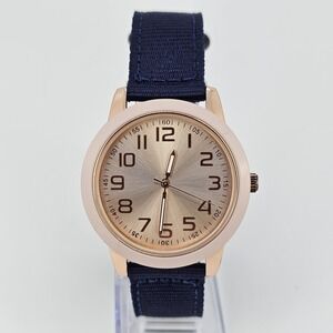 38MM Women's Analog Watch Gold Dial NEW Dark Blue Nylon Canvas Bands NEW Battery